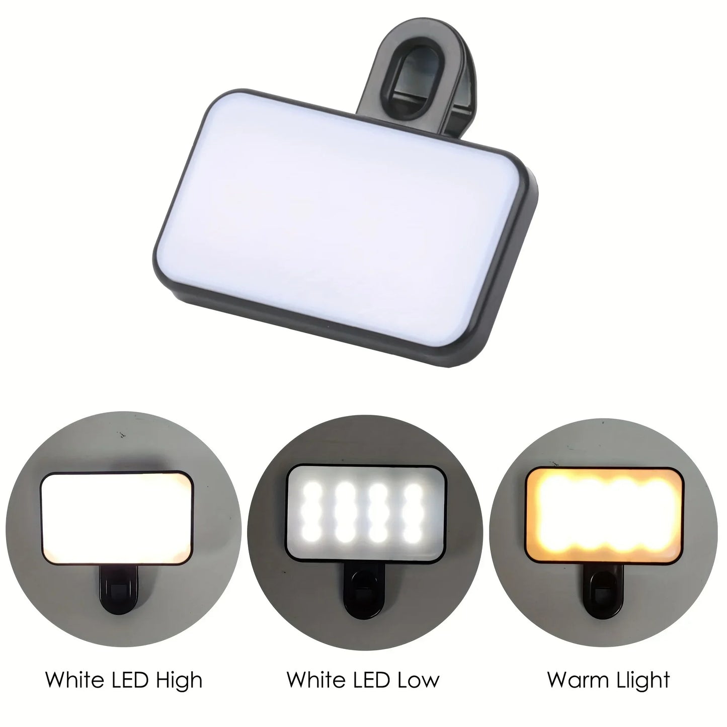Mini Rechargeable Selfie Fill Light - 3 Color Modes,